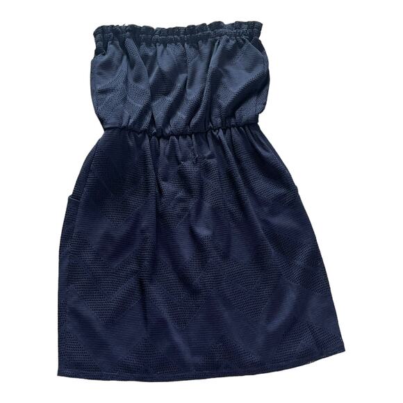 NEW City Triangles Tube Top Mini DRESS Blue Mesh Lined Elastic Waist MED Juniors - Picture 3 of 7